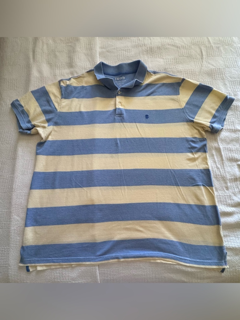 Izod Men’s Light Blue and Yellow Horizontal Stripe Polo - Picture 5 of 8